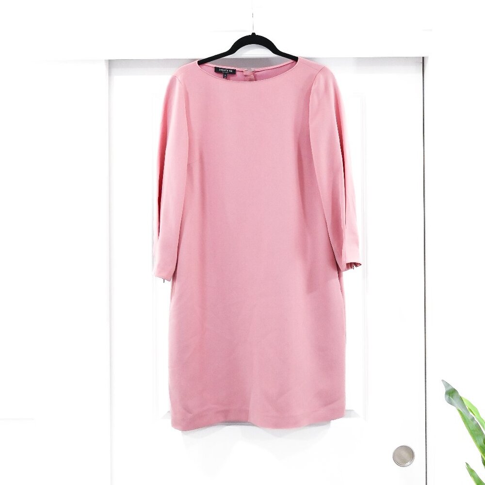 Lafayette 148 New York Medium Blush Pink Crepe Shift Dress with SLeeve Details